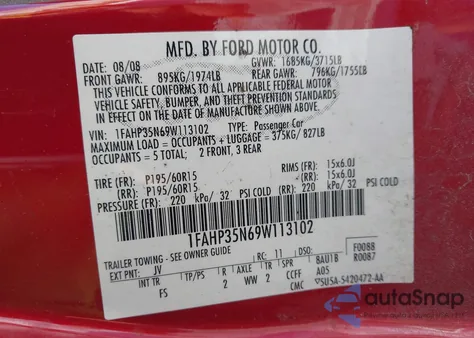 2009 Ford Focus Se из США, поврежденный, VIN 1FAHP35N69W113102